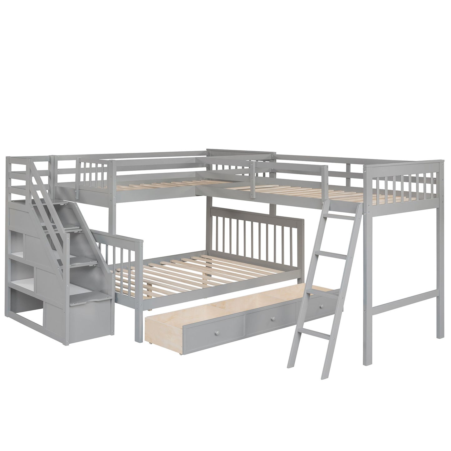 Solid L Shaped Bunk Bed With 3 Drawers, Ladder And Staircase - The Sleep Loft - Online Mattress Showroom NYC