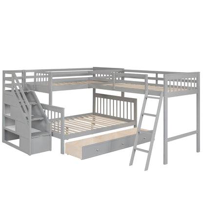 Solid L Shaped Bunk Bed With 3 Drawers, Ladder And Staircase - The Sleep Loft - Online Mattress Showroom NYC