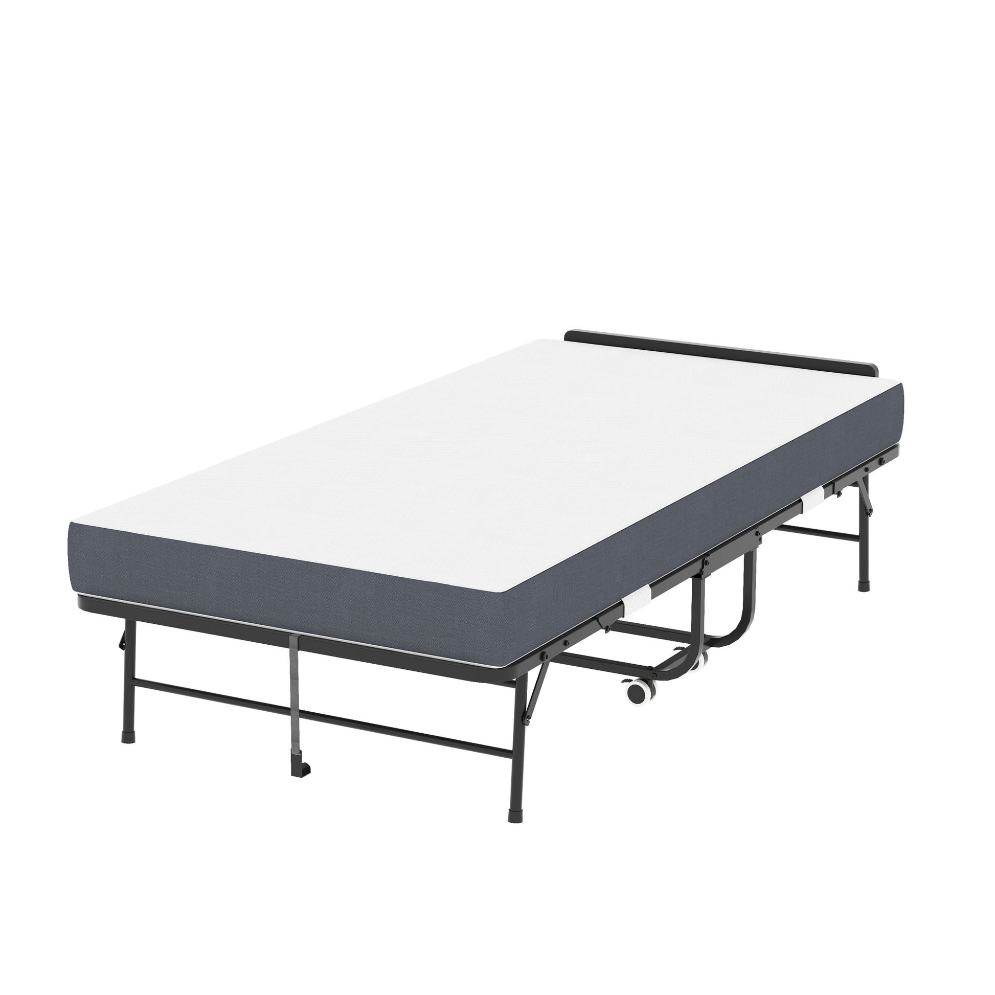 Twin Folding Bed With Adjustable Headboard, Memory Foam For Tall People, Heavy-Duty Portable On Wheels, Easy Assembly - Black - The Sleep Loft - Online Mattress Showroom NYC
