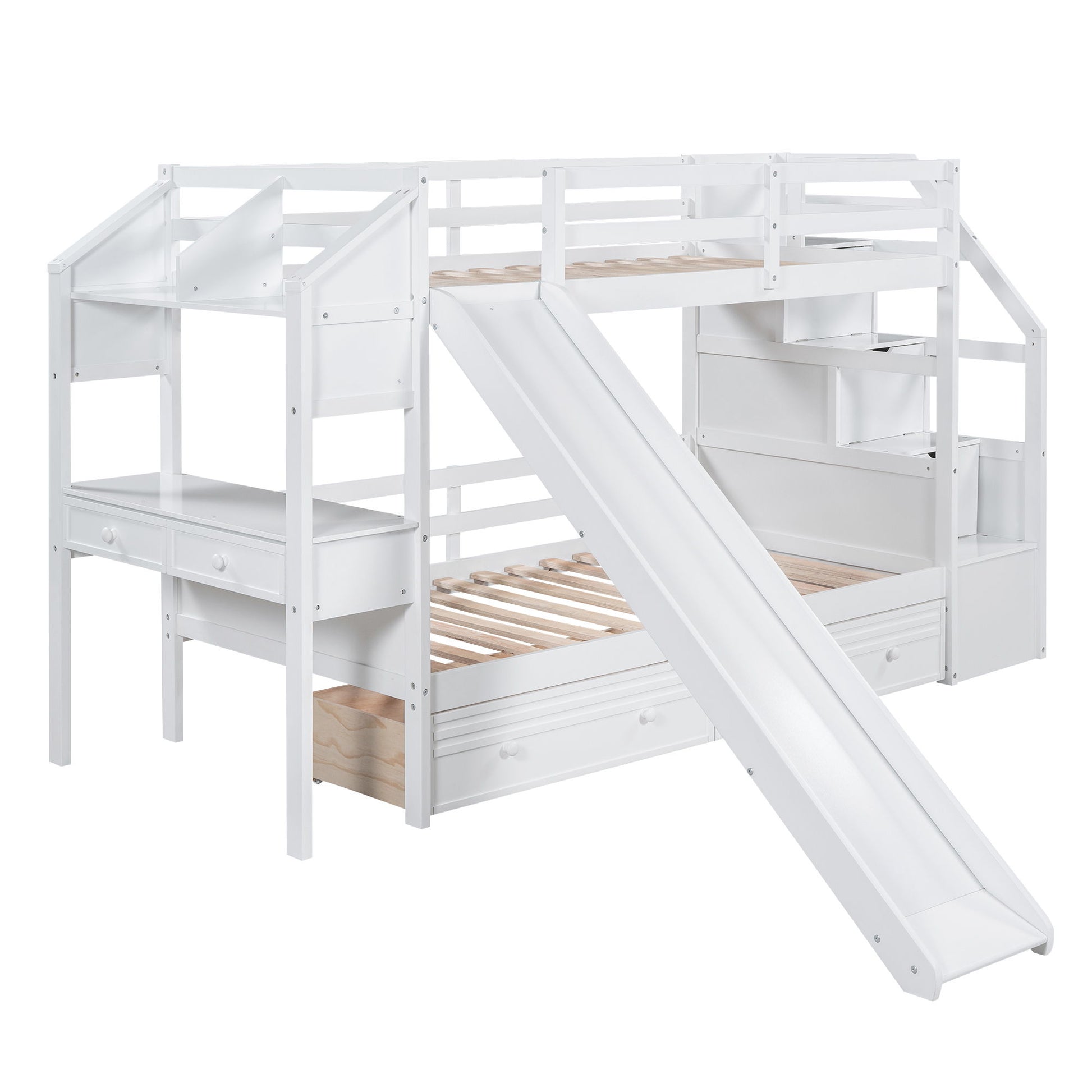 Bunk Bed With Storage Staircase, Slide, Desk, Drawers, And Shelves - The Sleep Loft - Online Mattress Showroom NYC