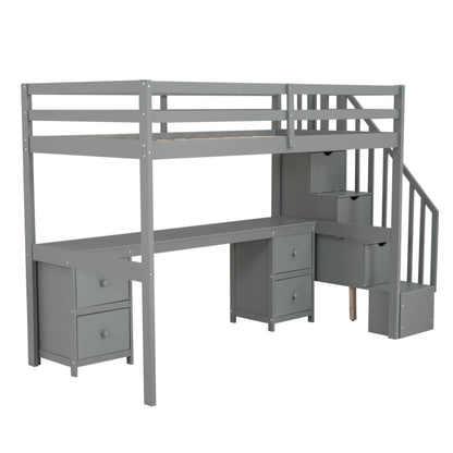 Loft Bed Frame With Built In Desk And Double Storage Drawers - The Sleep Loft - Online Mattress Showroom NYC