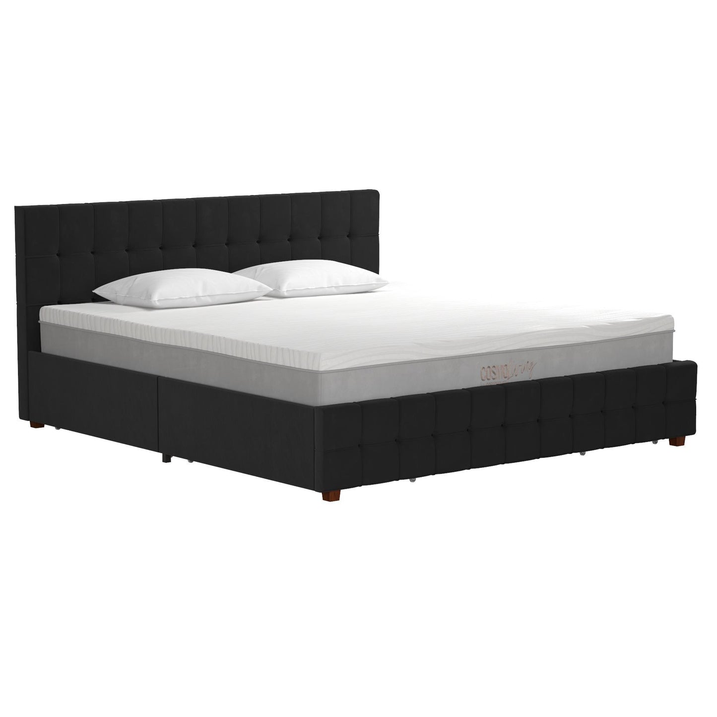 King Upholstered Bed With Storage - Black