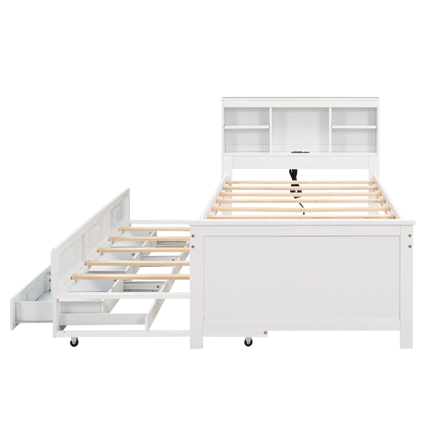 Platform Bed With Storage Headboard, USB, Trundle And 3 Drawers - The Sleep Loft - Online Mattress Showroom NYC