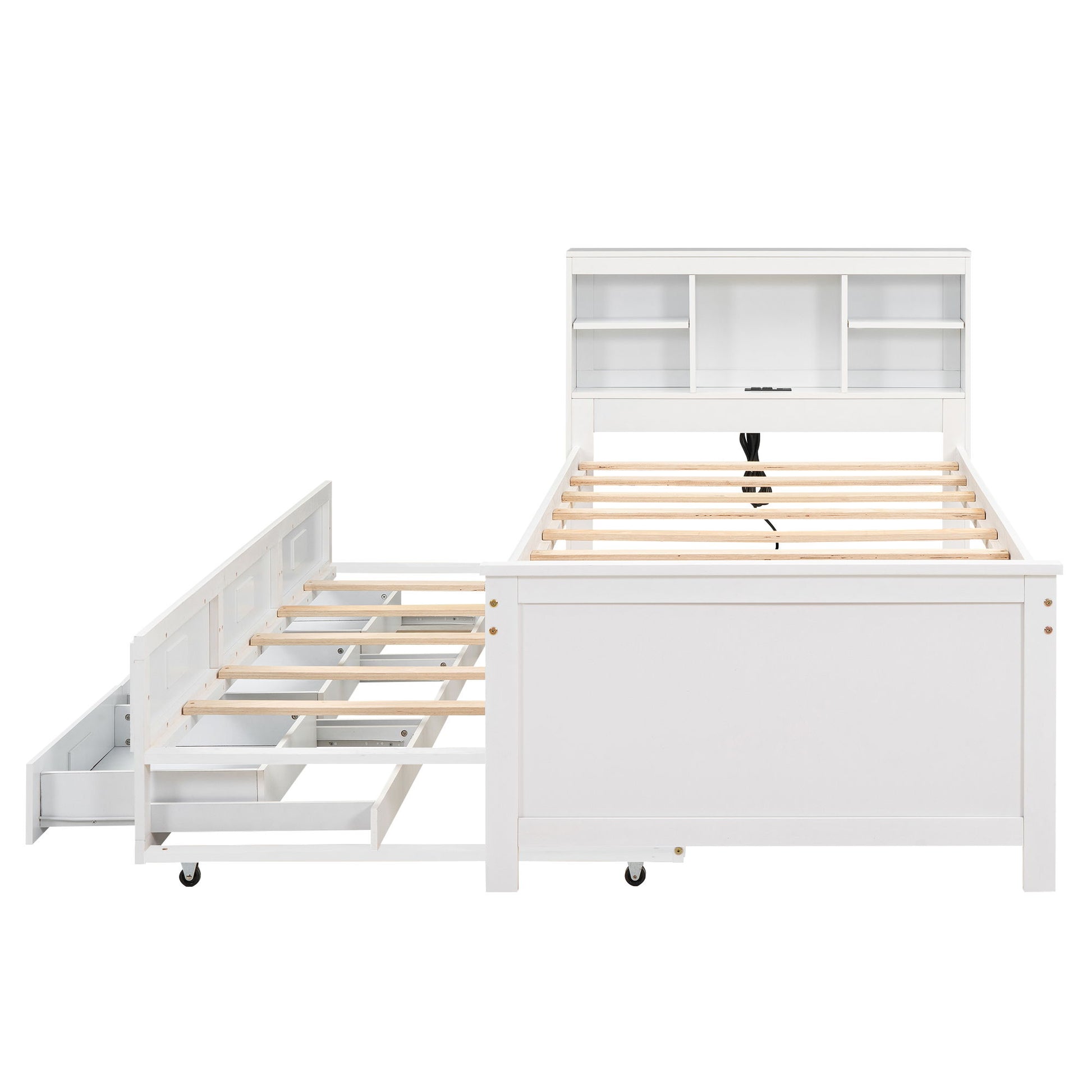Platform Bed With Storage Headboard, USB, Trundle And 3 Drawers - The Sleep Loft - Online Mattress Showroom NYC