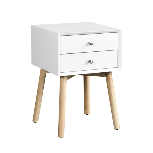 Modern Side Table With 2 Drawer, Mid-Century Storage Cabinet For Bedroom - White - The Sleep Loft - Online Mattress Showroom NYC