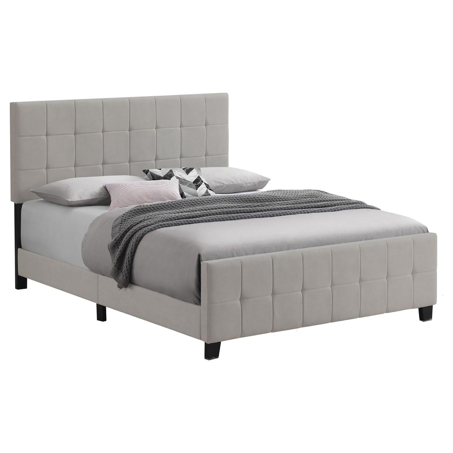 Queen Panel Bed Tufted Upholstered With Tapered Legs - Beige - The Sleep Loft - Online Mattress Showroom NYC