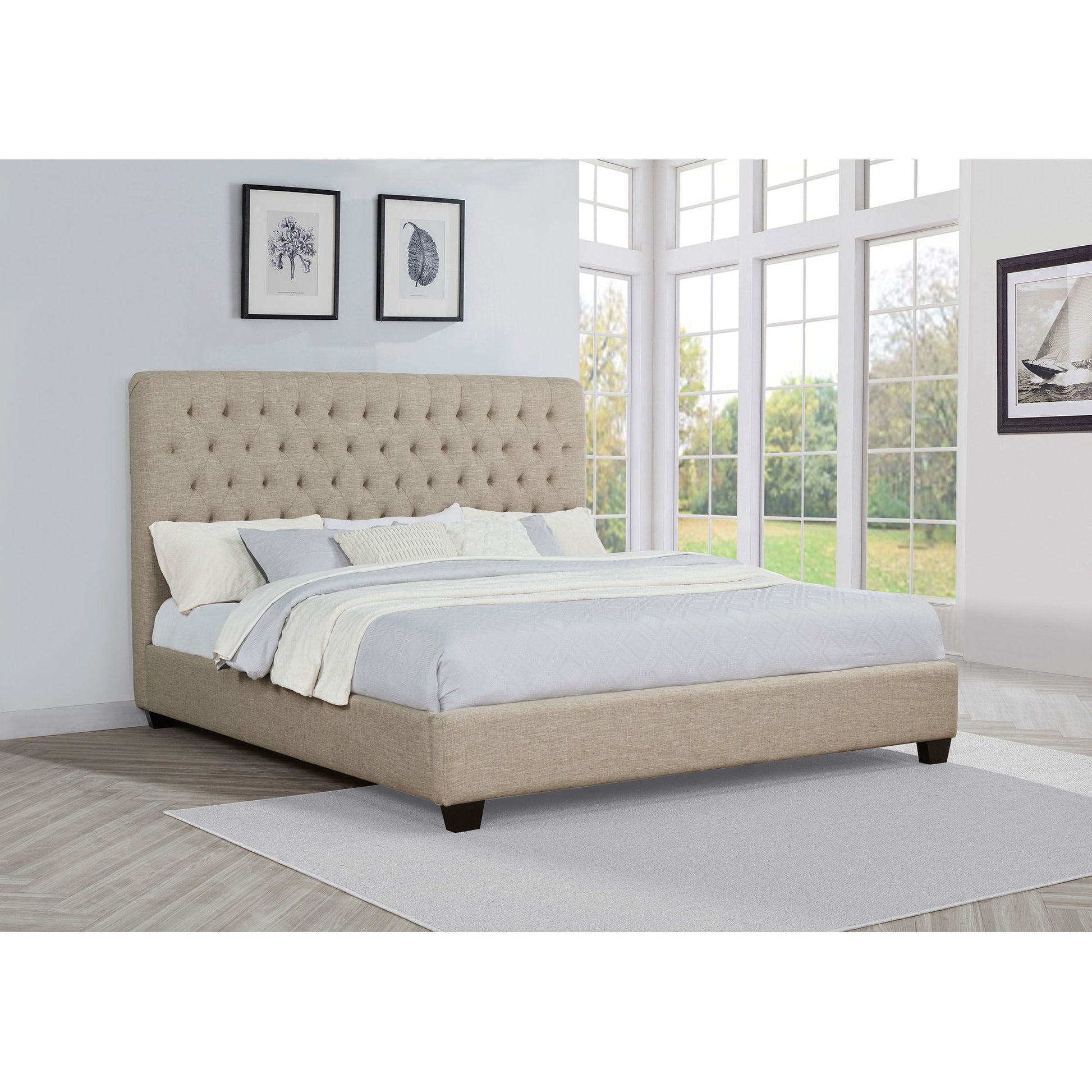 Copper - Eastern King Panel Bed With Tufted Design - Oatmeal - The Sleep Loft - Online Mattress Showroom NYC