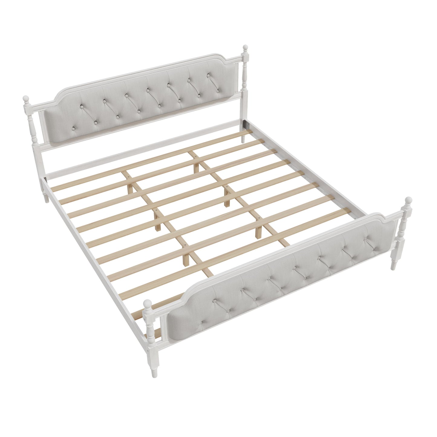 Traditional Style Solid Bed Frame With Upholstered Tufted Headboard, No Box Spring Needed - The Sleep Loft - Online Mattress Showroom NYC