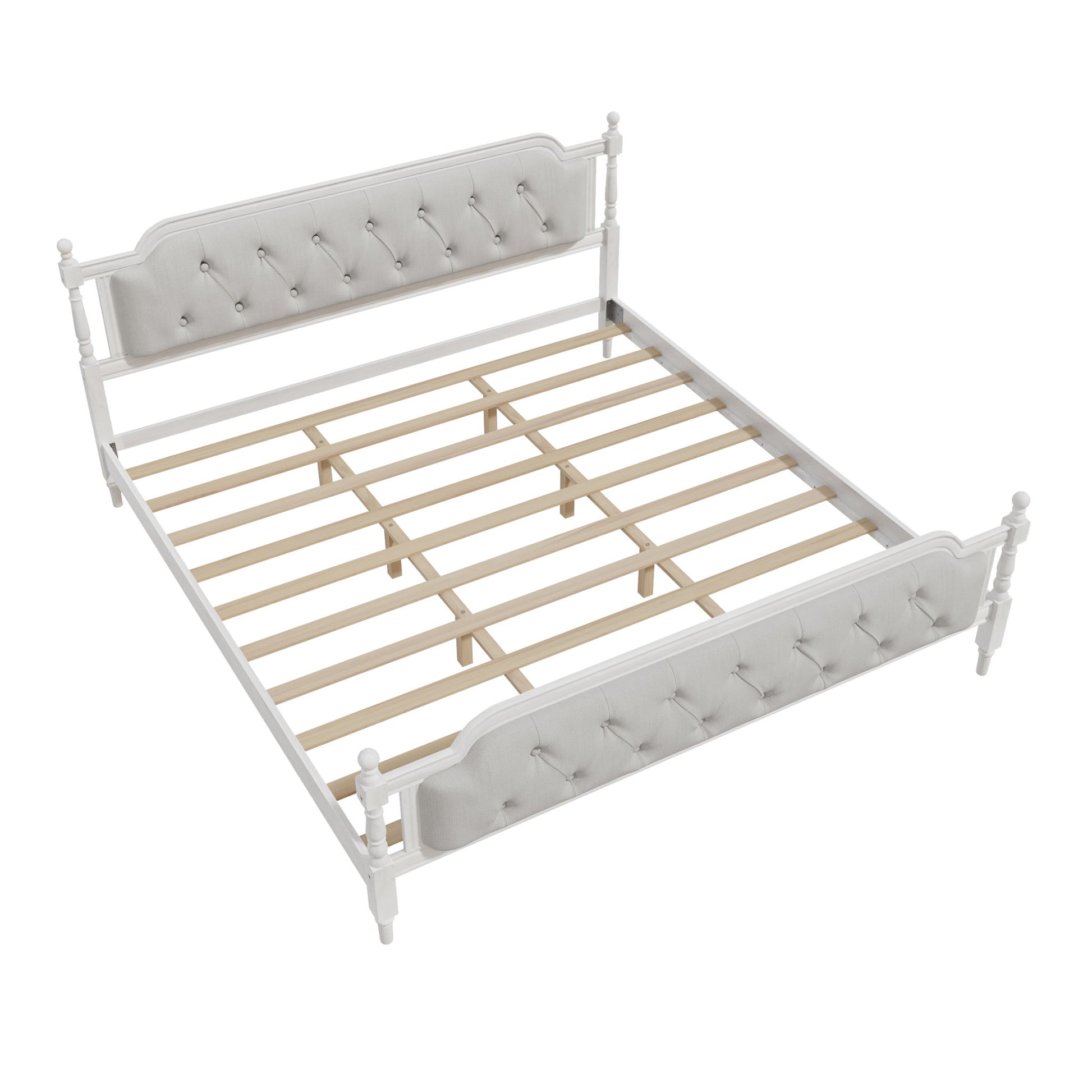 Traditional Style Solid Bed Frame With Upholstered Tufted Headboard, No Box Spring Needed - The Sleep Loft - Online Mattress Showroom NYC