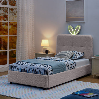 Upholstered Bed With Oversized Rabbit Ear Headboard, LED Lights & 4 Storage Drawers - The Sleep Loft - Online Mattress Showroom NYC