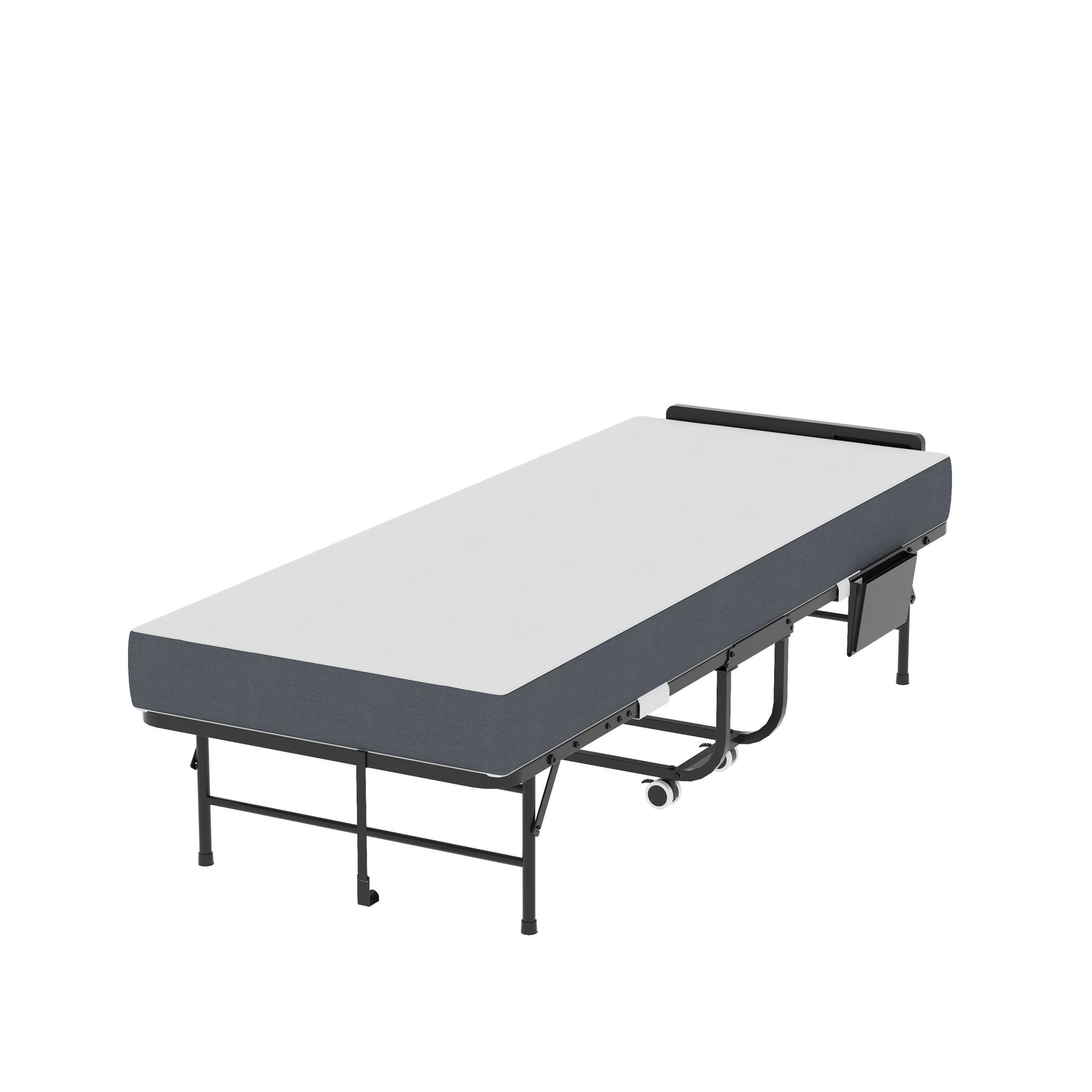 Twin Folding Bed With Adjustable Headboard & Memory Foam, Space Saving Rollaway Guest For Tall People, Portable On Wheels, Easy Assembly - Black - The Sleep Loft - Online Mattress Showroom NYC