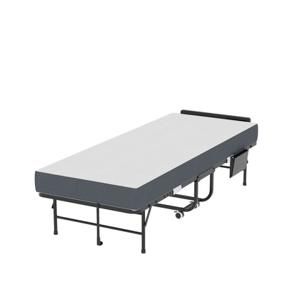 Twin Folding Bed With Adjustable Headboard & Memory Foam, Space Saving Rollaway Guest For Tall People, Portable On Wheels, Easy Assembly - Black - The Sleep Loft - Online Mattress Showroom NYC