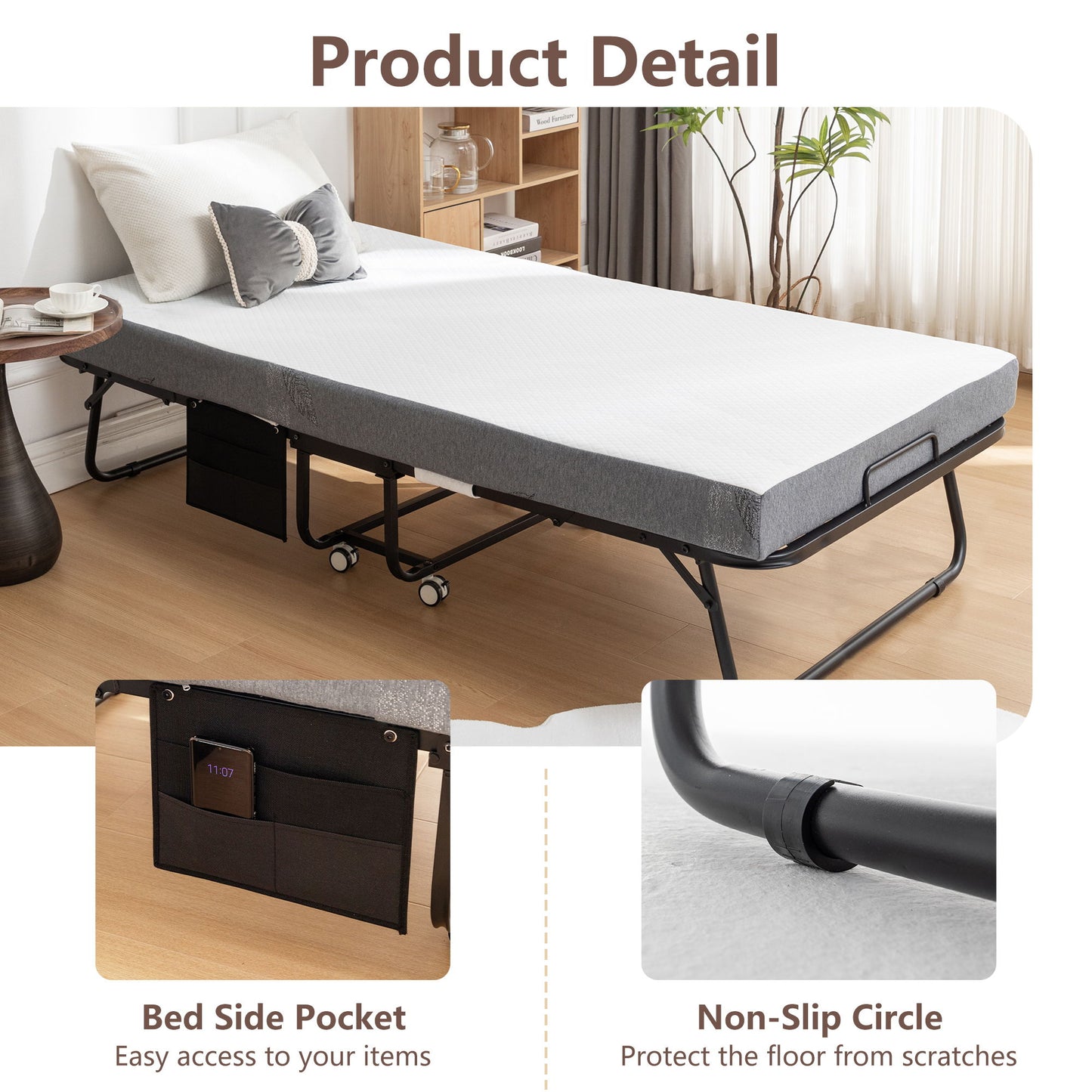 Foldable Metal Frame Bed For Guest With Memory Foam Mattress On Wheels, Saving Space Rollaway Bed - The Sleep Loft - Online Mattress Showroom NYC