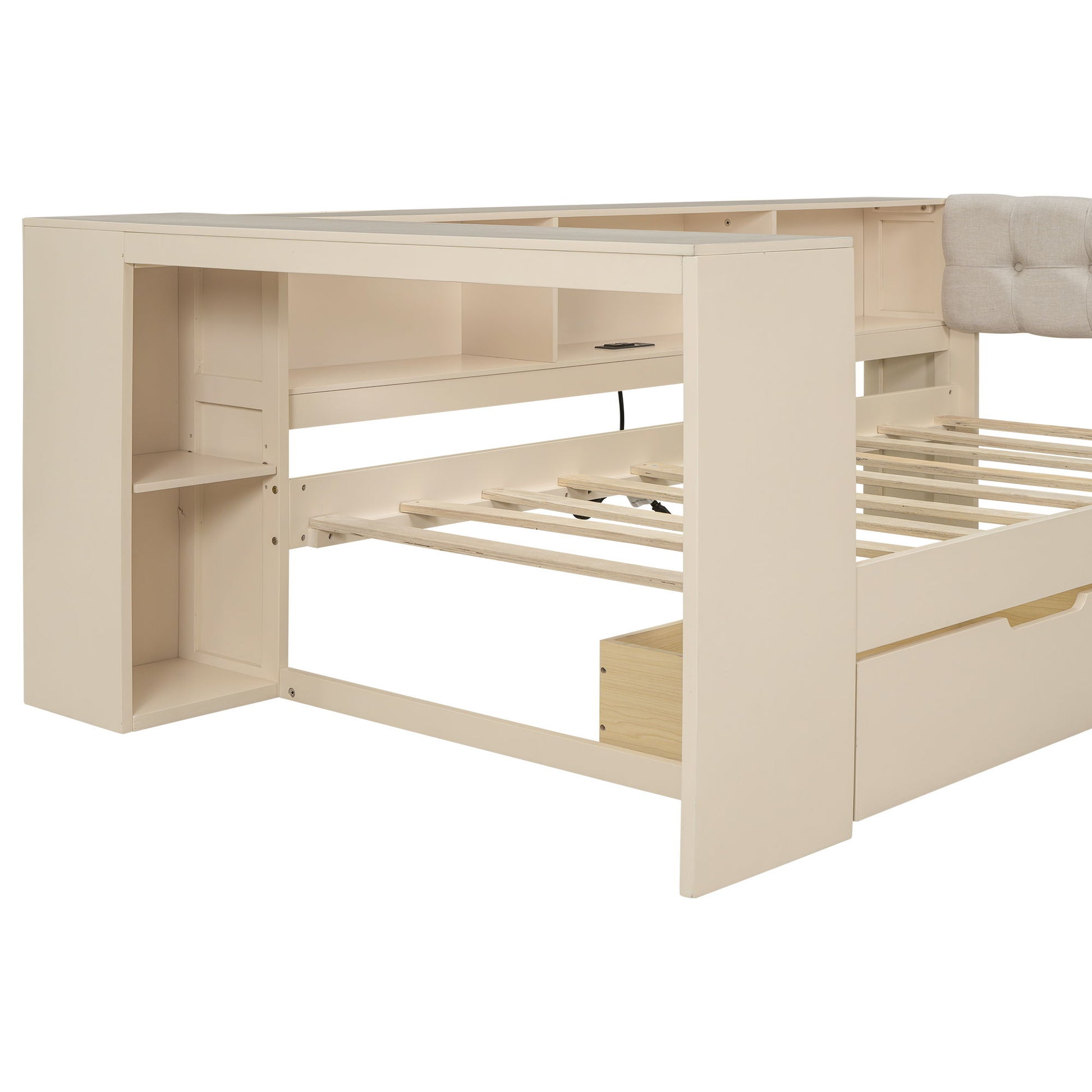 Upholstered Headboard Platform Bed With Storage Shelves, Drawers, Charging Station - The Sleep Loft - Online Mattress Showroom NYC