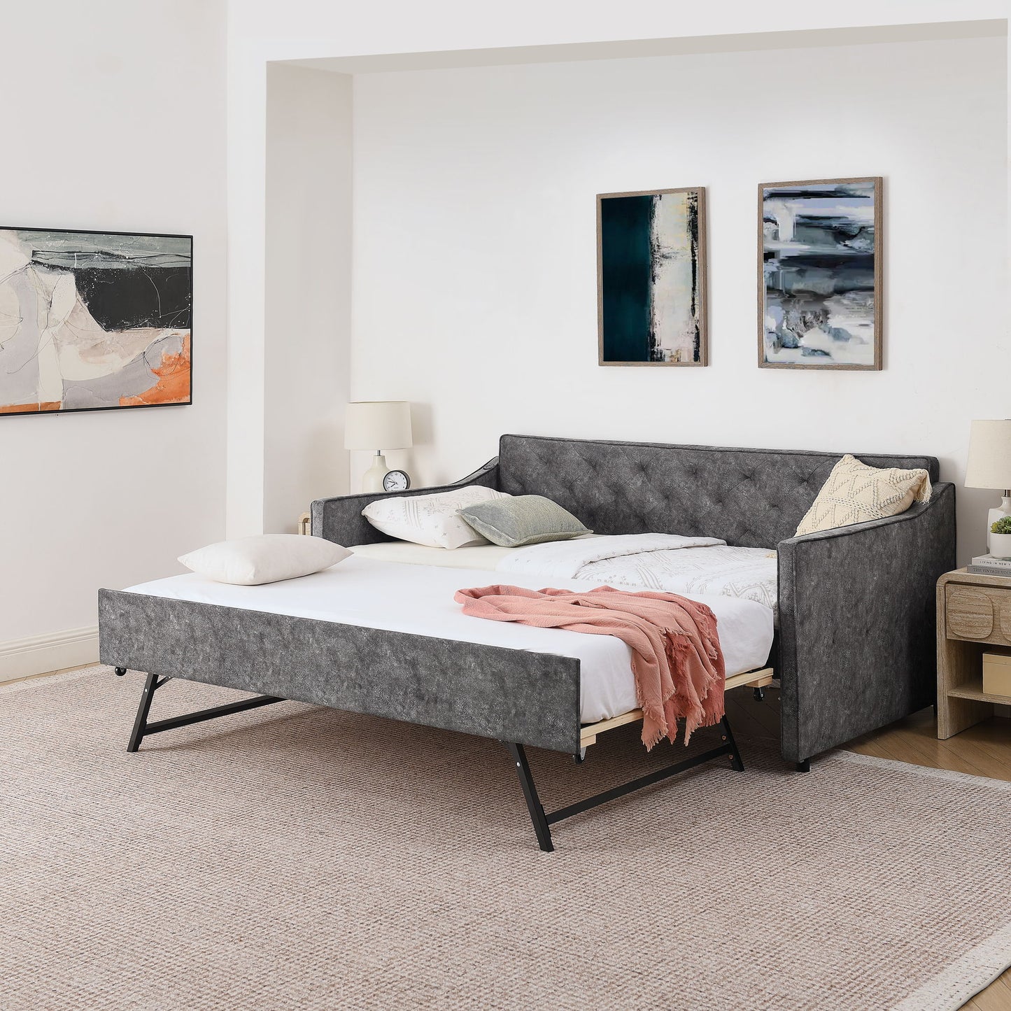 Daybed With Pop Up Trundle And USB Charging Armrest - The Sleep Loft - Online Mattress Showroom NYC