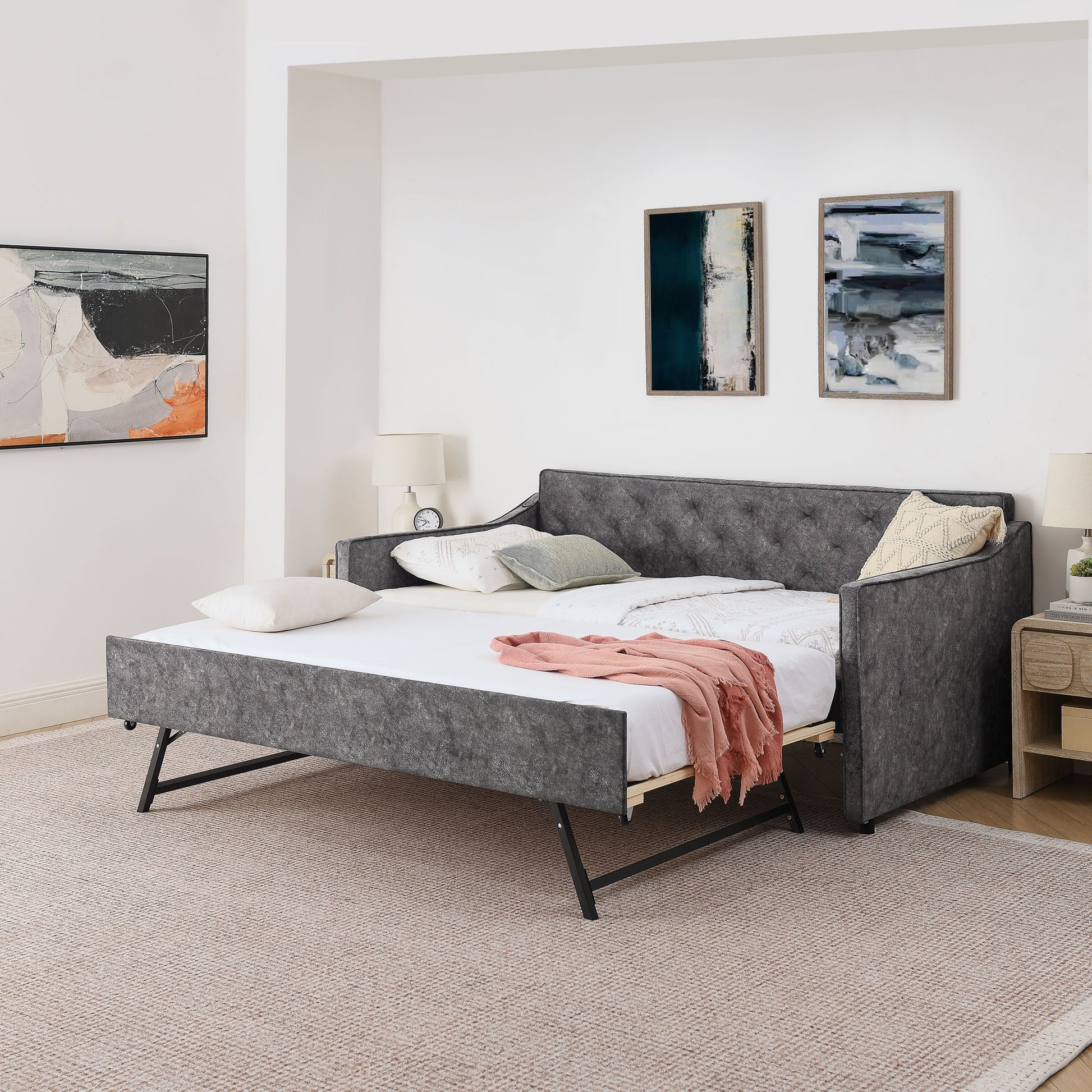 Daybed With Pop Up Trundle And USB Charging Armrest - The Sleep Loft - Online Mattress Showroom NYC
