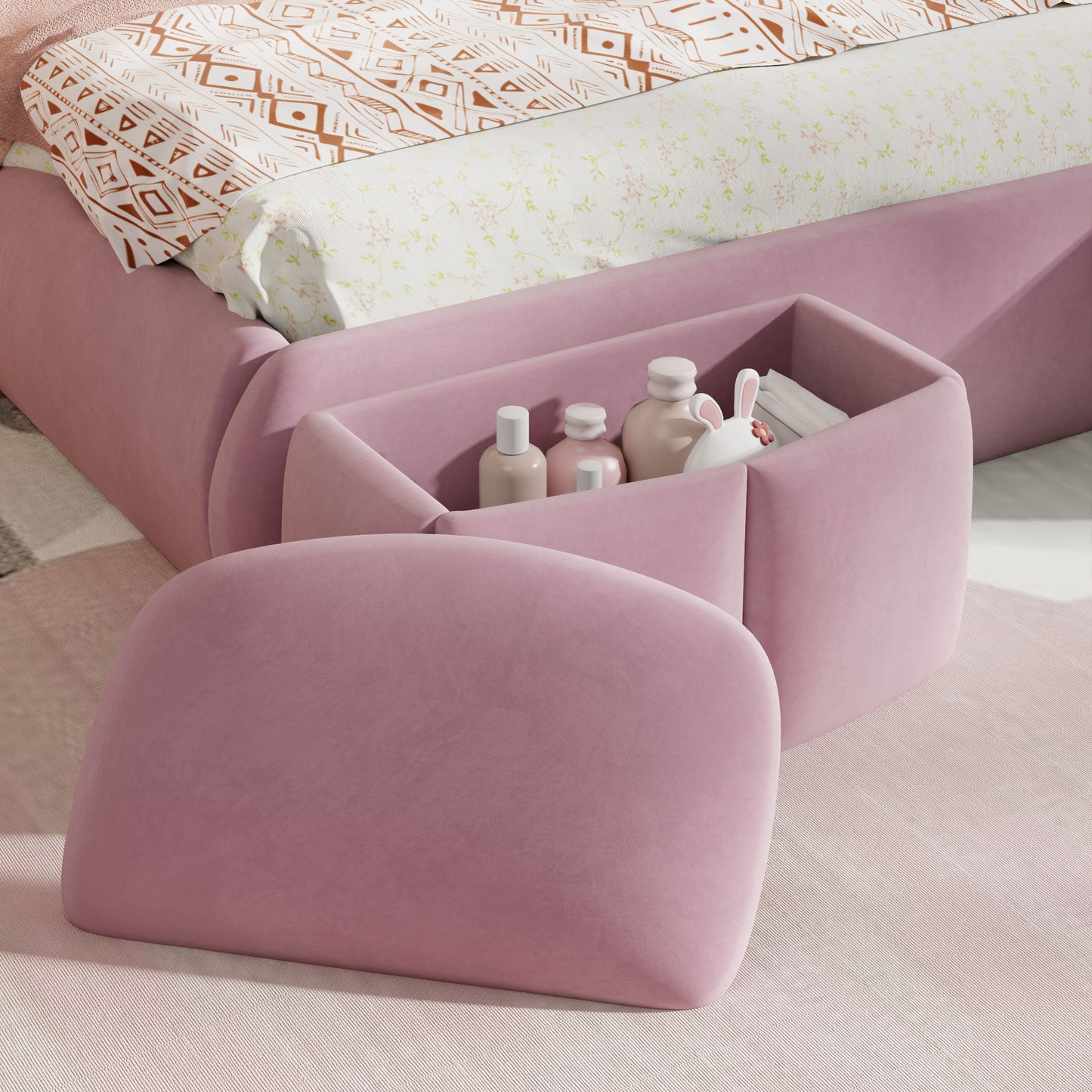 Full Upholstered Platform Bed With Cartoon Ears Headboard And LED Light - Pink - The Sleep Loft - Online Mattress Showroom NYC