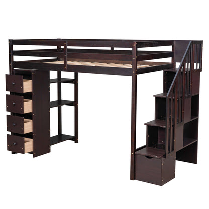 Loft Bed With Storage Drawers And Stairs With Shelves - The Sleep Loft - Online Mattress Showroom NYC