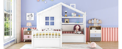 House Bed With Sofa, Kids Platform Bed With 2 Drawers And Storage Shelf - The Sleep Loft - Online Mattress Showroom NYC