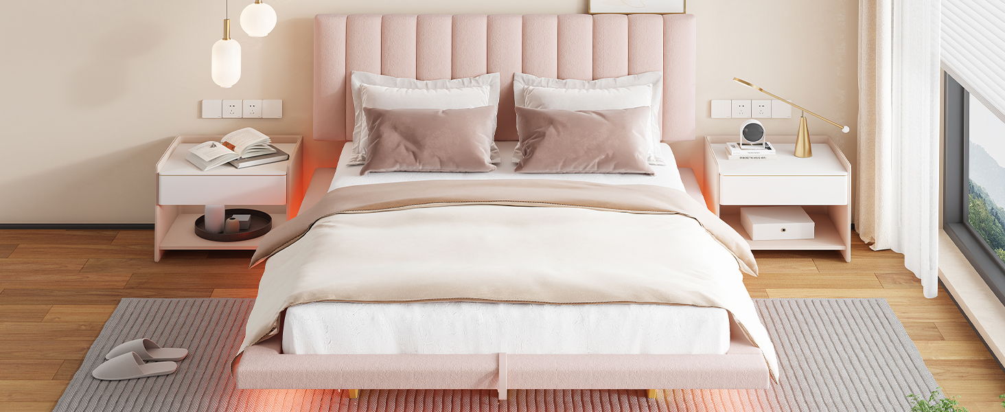 Upholstered Floating Hydrualic Platform Bed With LED Light And USB Port - The Sleep Loft - Online Mattress Showroom NYC