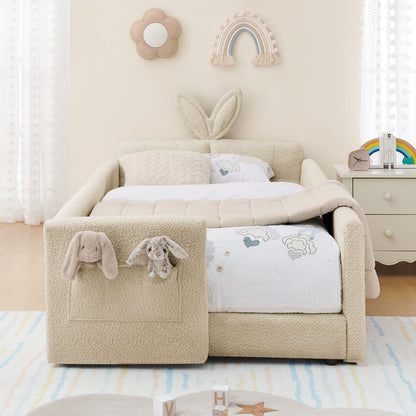 Cute Rabbit Ear Upholstered Platform Bed Frame With Safety Rail - The Sleep Loft - Online Mattress Showroom NYC