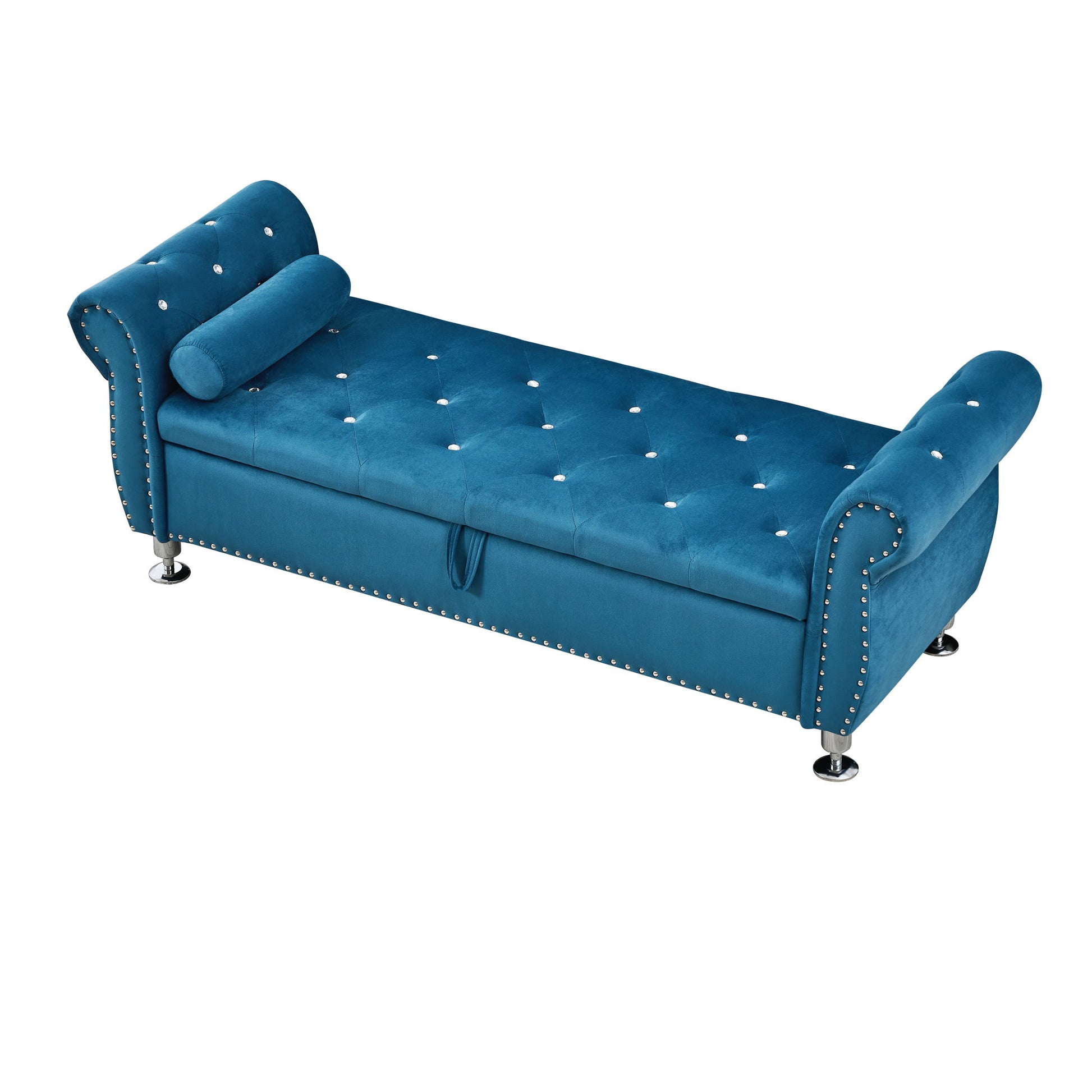Storage Bench With Crystal Buttons And 1 Pillow For Bedroom - The Sleep Loft - Online Mattress Showroom NYC