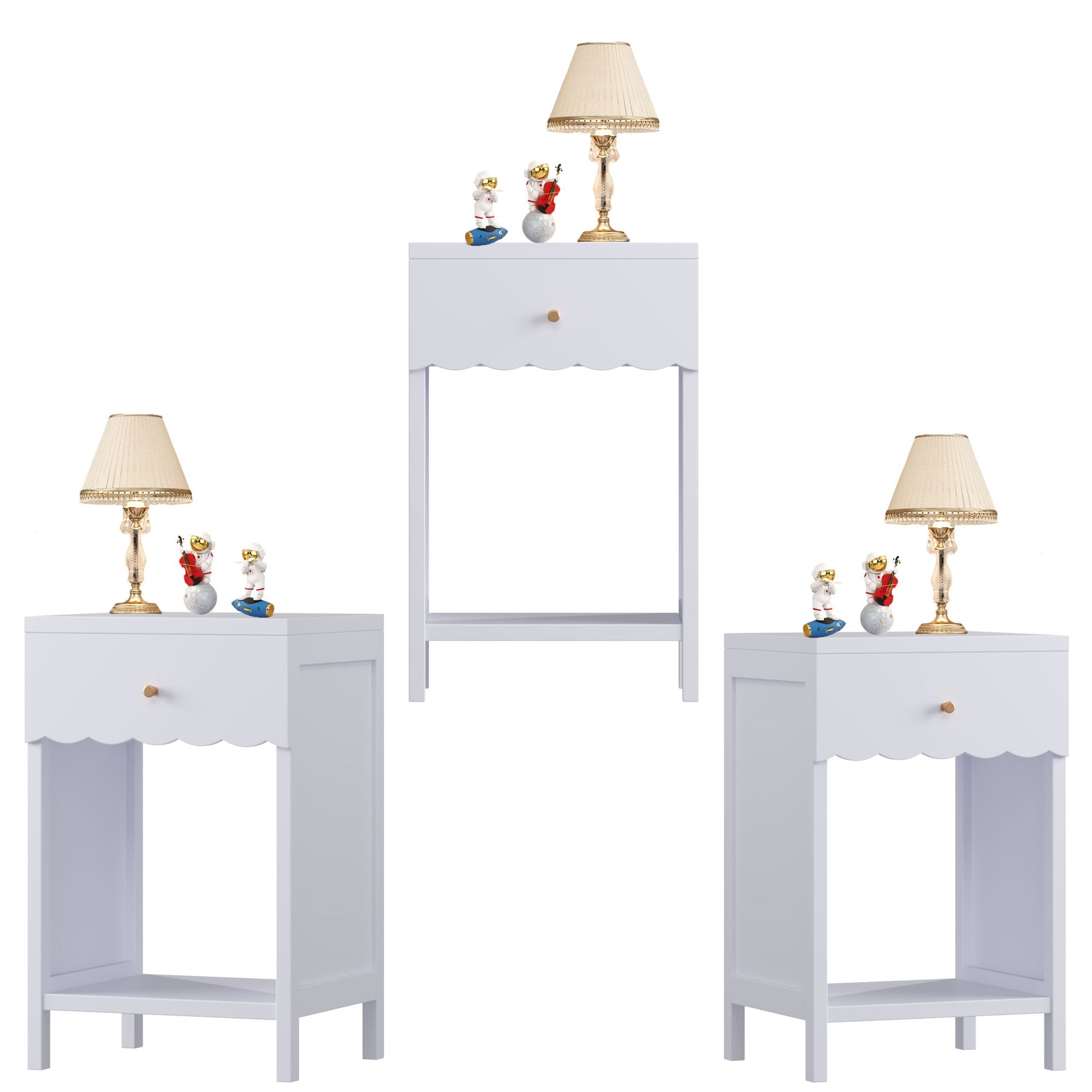 Nightstand With Drawer And Open Shelf, Scalloped Edge Bedside Table - The Sleep Loft - Online Mattress Showroom NYC