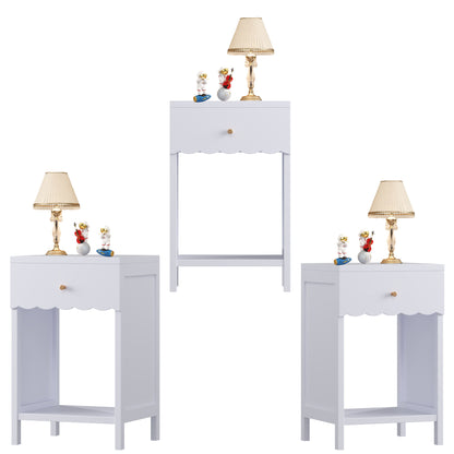 Nightstand With Drawer And Open Shelf, Scalloped Edge Bedside Table - The Sleep Loft - Online Mattress Showroom NYC
