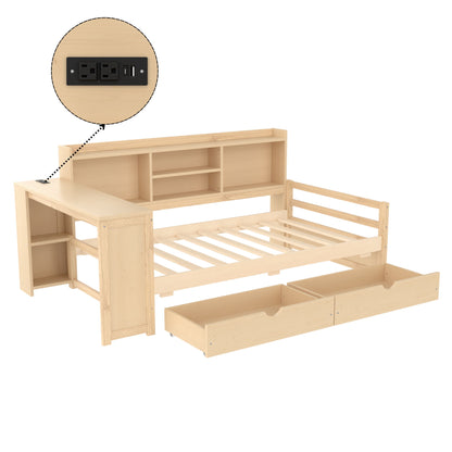 Corner Daybed With Storage Drawers, Desk, Charging Port & Bookcase - The Sleep Loft - Online Mattress Showroom NYC