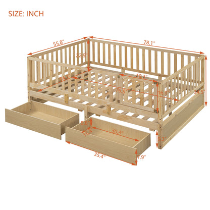 Daybed With Fence Guardrails And 2 Drawers, Split Into Independent Floor Bed & Daybed - The Sleep Loft - Online Mattress Showroom NYC