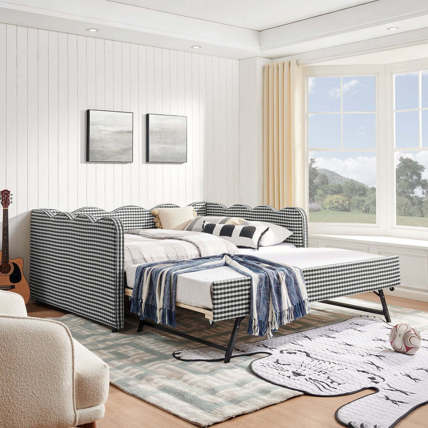 Gingham Daybed With USB Charging Port, Wave-Shaped Design - The Sleep Loft - Online Mattress Showroom NYC