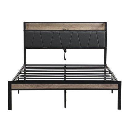 Modern Bed Frame With LED Lights, Upholstered Headboard, USB Charging - The Sleep Loft - Online Mattress Showroom NYC