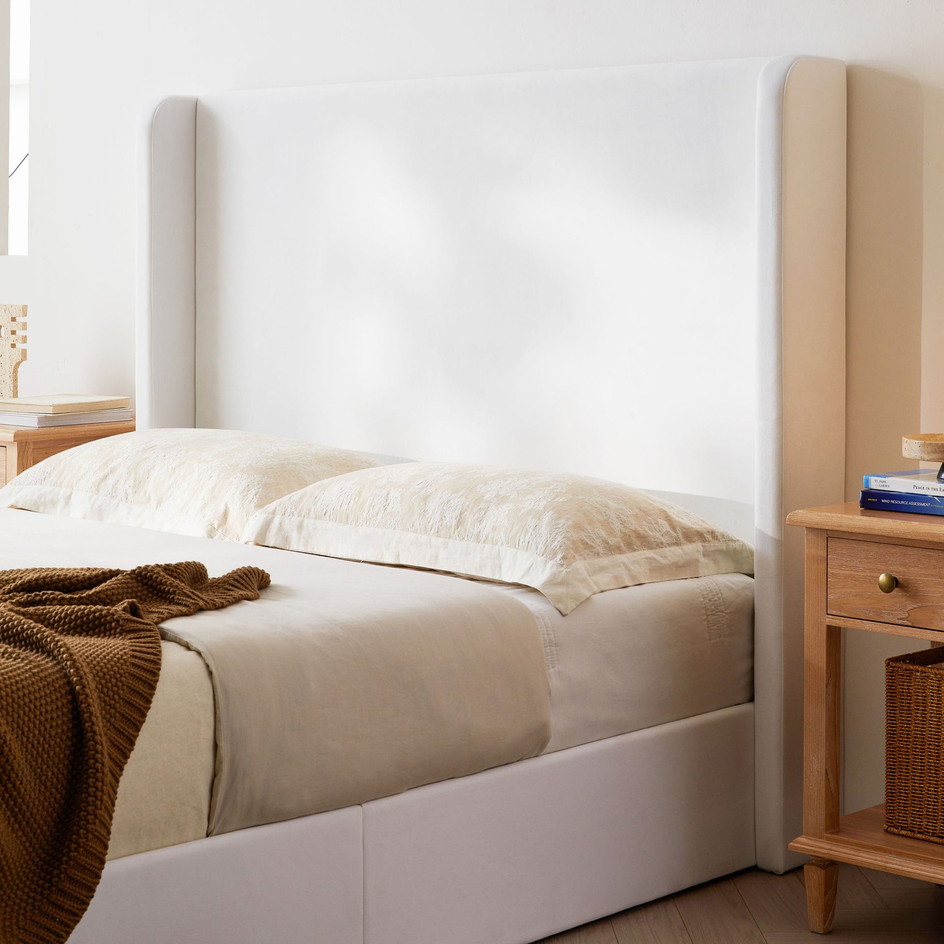 Carmen - King Size Upholstered Wingback Bed - White - The Sleep Loft - Online Mattress Showroom NYC