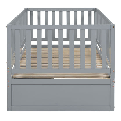 Daybed With Fence Guardrails And 2 Drawers, Split Into Independent Floor Bed & Daybed - The Sleep Loft - Online Mattress Showroom NYC