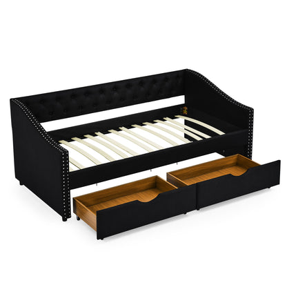 Upholstered Tufted Daybed With 2 Drawers, Waved Arms - The Sleep Loft - Online Mattress Showroom NYC