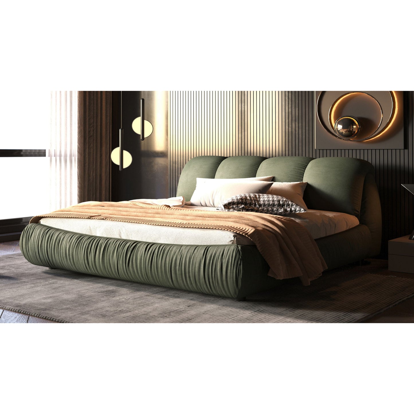 Luxury Upholstered Platform Bed With Oversized Padded Backrest And Solid Wood Frame - The Sleep Loft - Online Mattress Showroom NYC