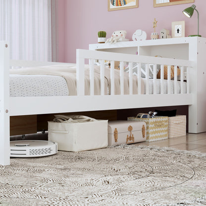 Bed With Headboard Storage Rack, 2 Under Bed Drawers, 3 Side Guardrails For Safety - The Sleep Loft - Online Mattress Showroom NYC