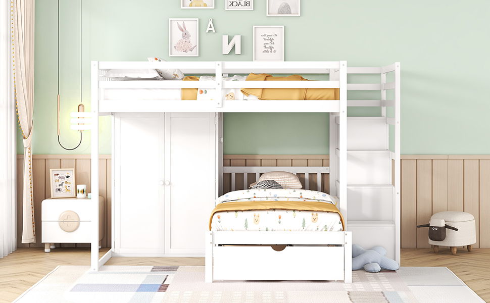 Bunk Bed With Wardrobe, Drawers - The Sleep Loft - Online Mattress Showroom NYC