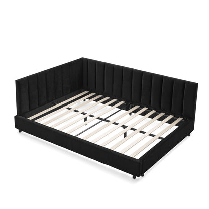 Mid-Century Upholstered Tufted Bed Frame With Backrest And Armrests - The Sleep Loft - Online Mattress Showroom NYC