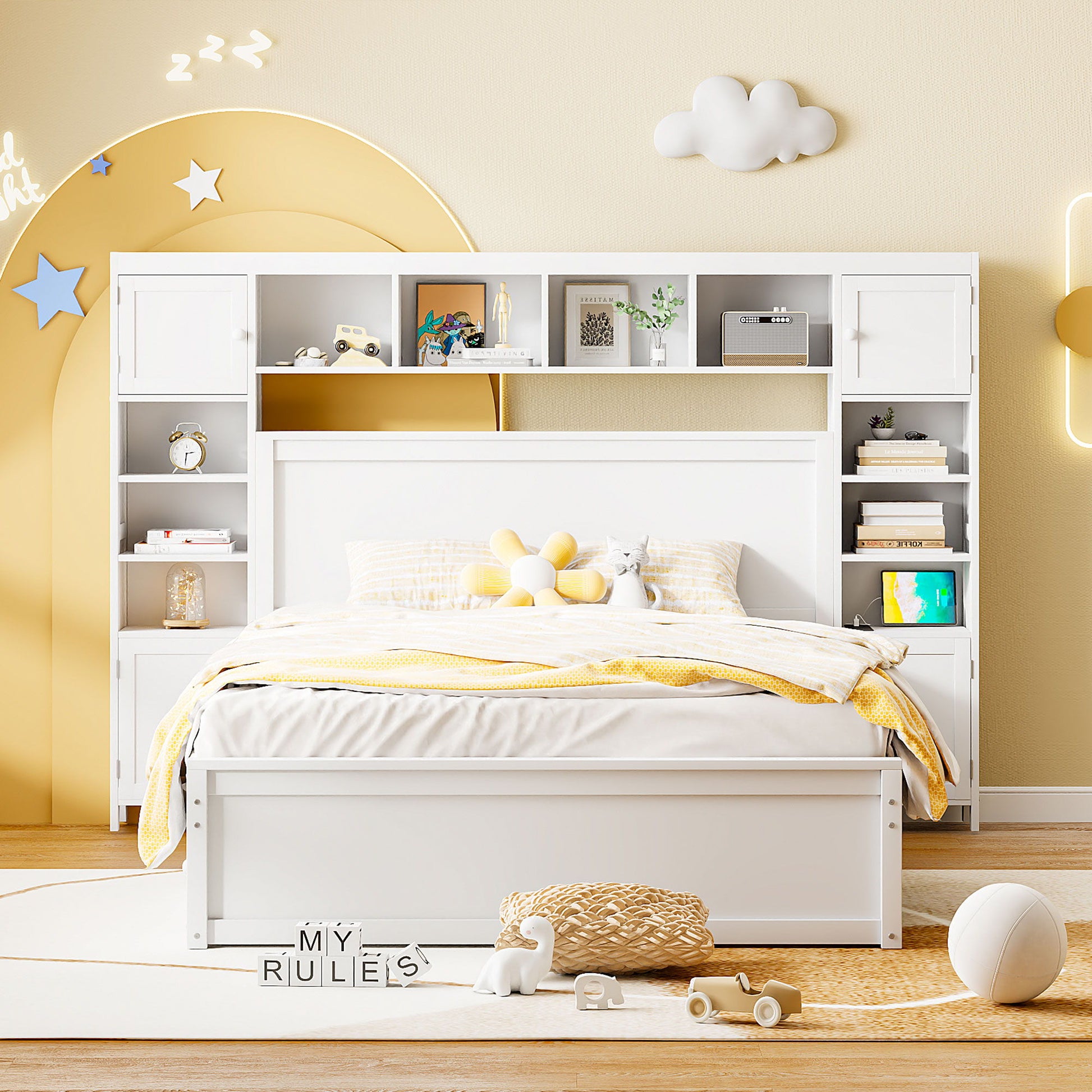 Bed With All In One Cabinet, Shelf And Sockets, Twin Long Trundle - The Sleep Loft - Online Mattress Showroom NYC