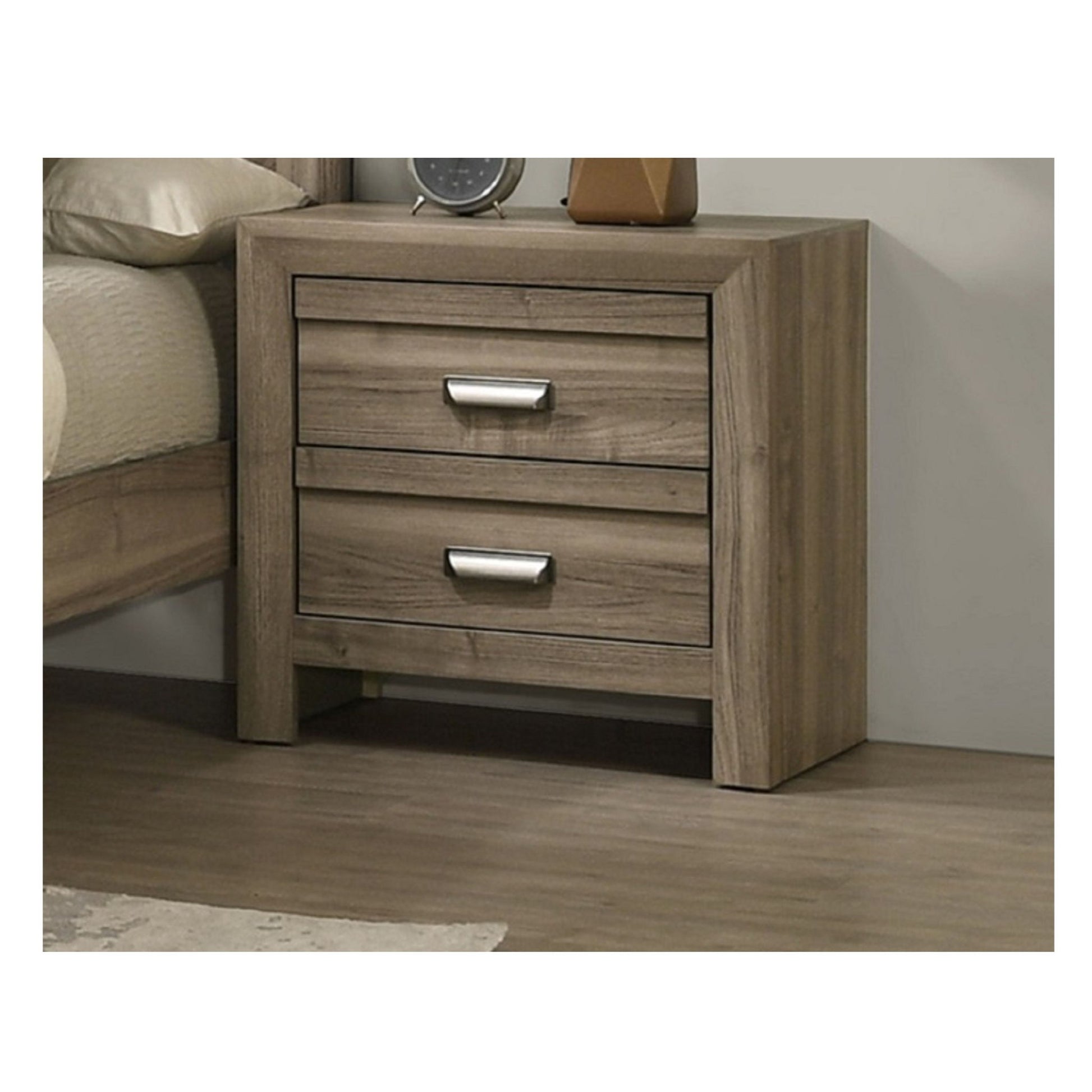 2 Drawer Nightstand With Pulls, Bedroom Furniture - Light Brown - The Sleep Loft - Online Mattress Showroom NYC