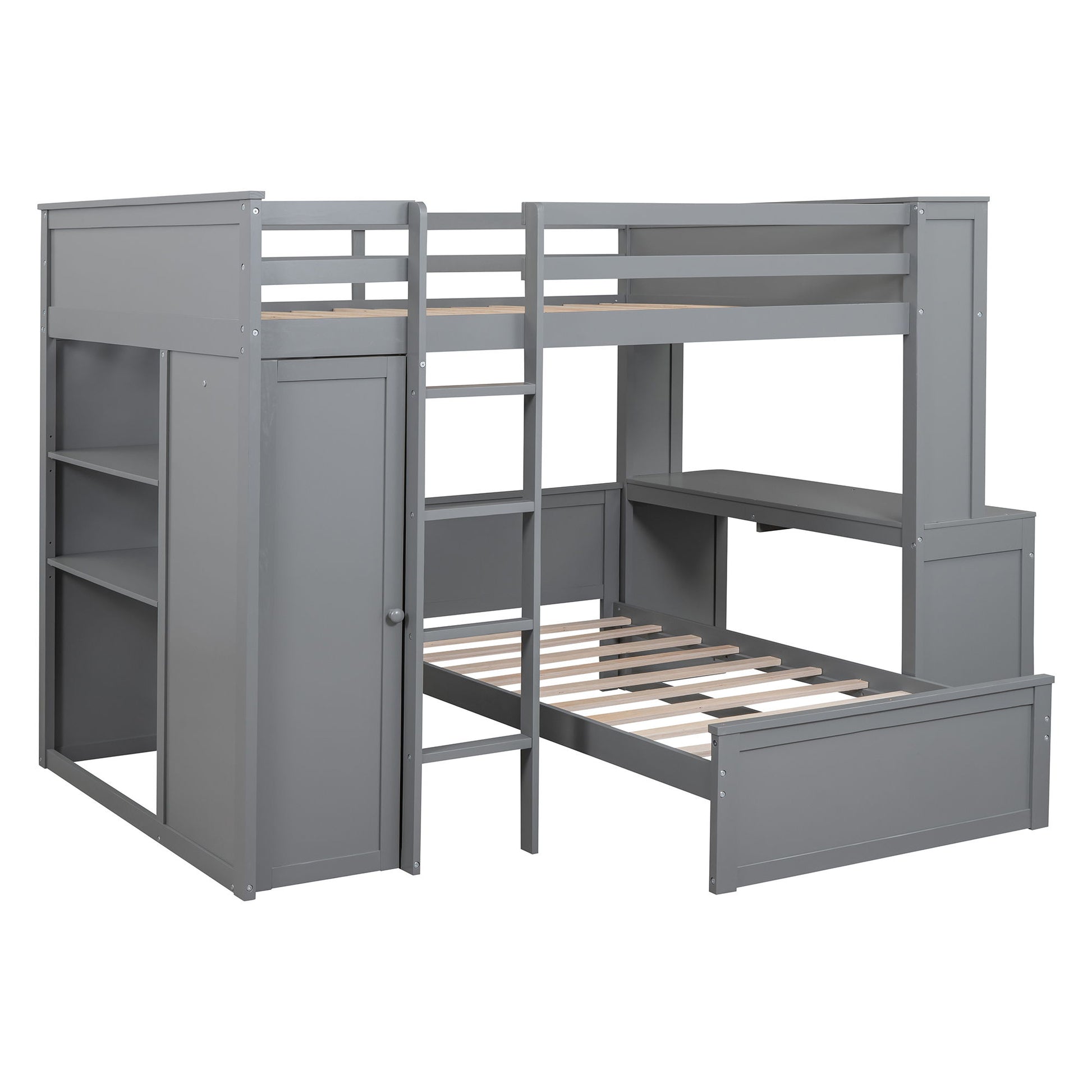 Loft Bed With A Twin Size Standalone Bed, Shelves, Desk, And Wardrobe - The Sleep Loft - Online Mattress Showroom NYC
