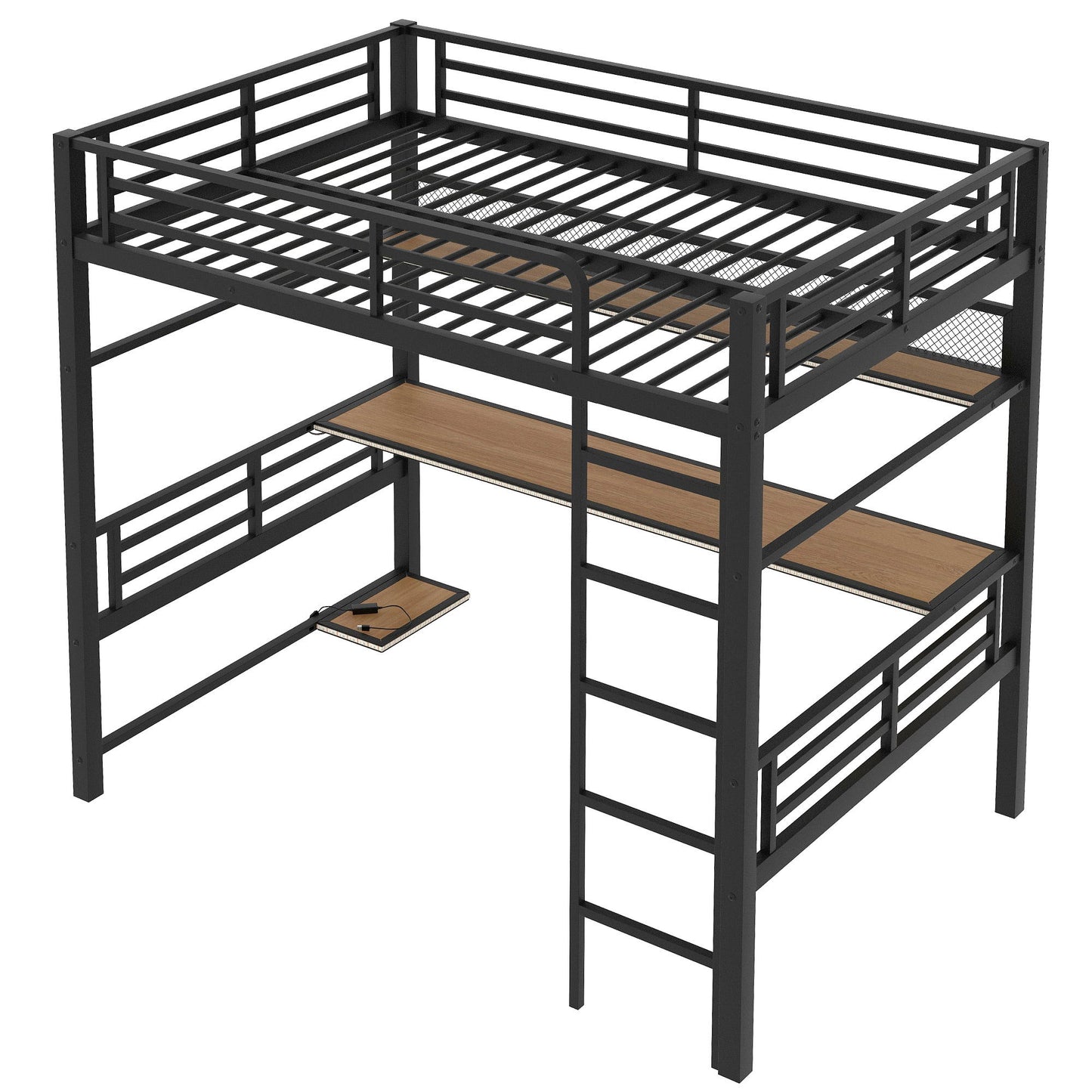 Full Size Loft Bed Frame With Storage Shelf And LED Light - Black - The Sleep Loft - Online Mattress Showroom NYC