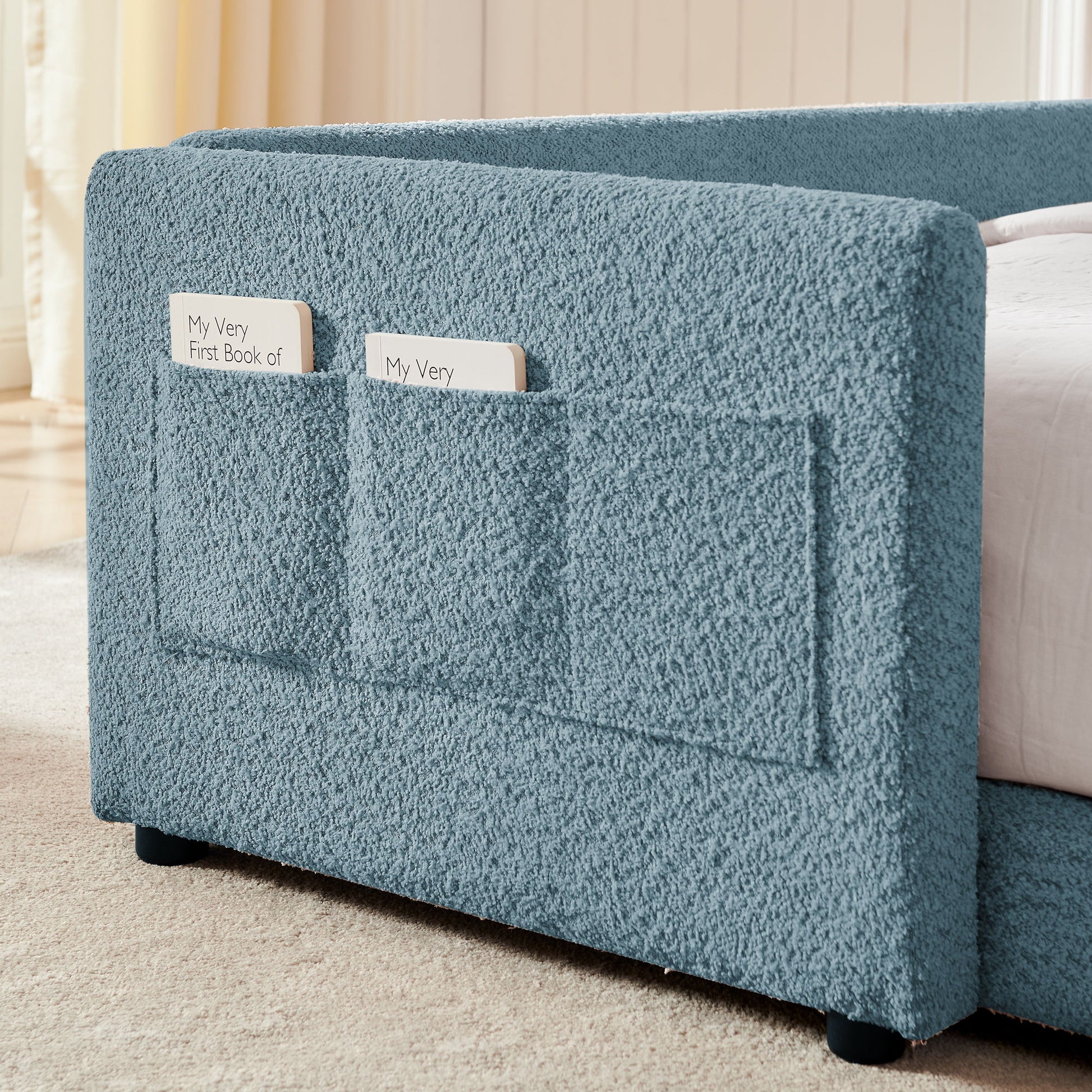 Cute Rabbit Ear Upholstered Platform Bed Frame With Safety Rail - The Sleep Loft - Online Mattress Showroom NYC