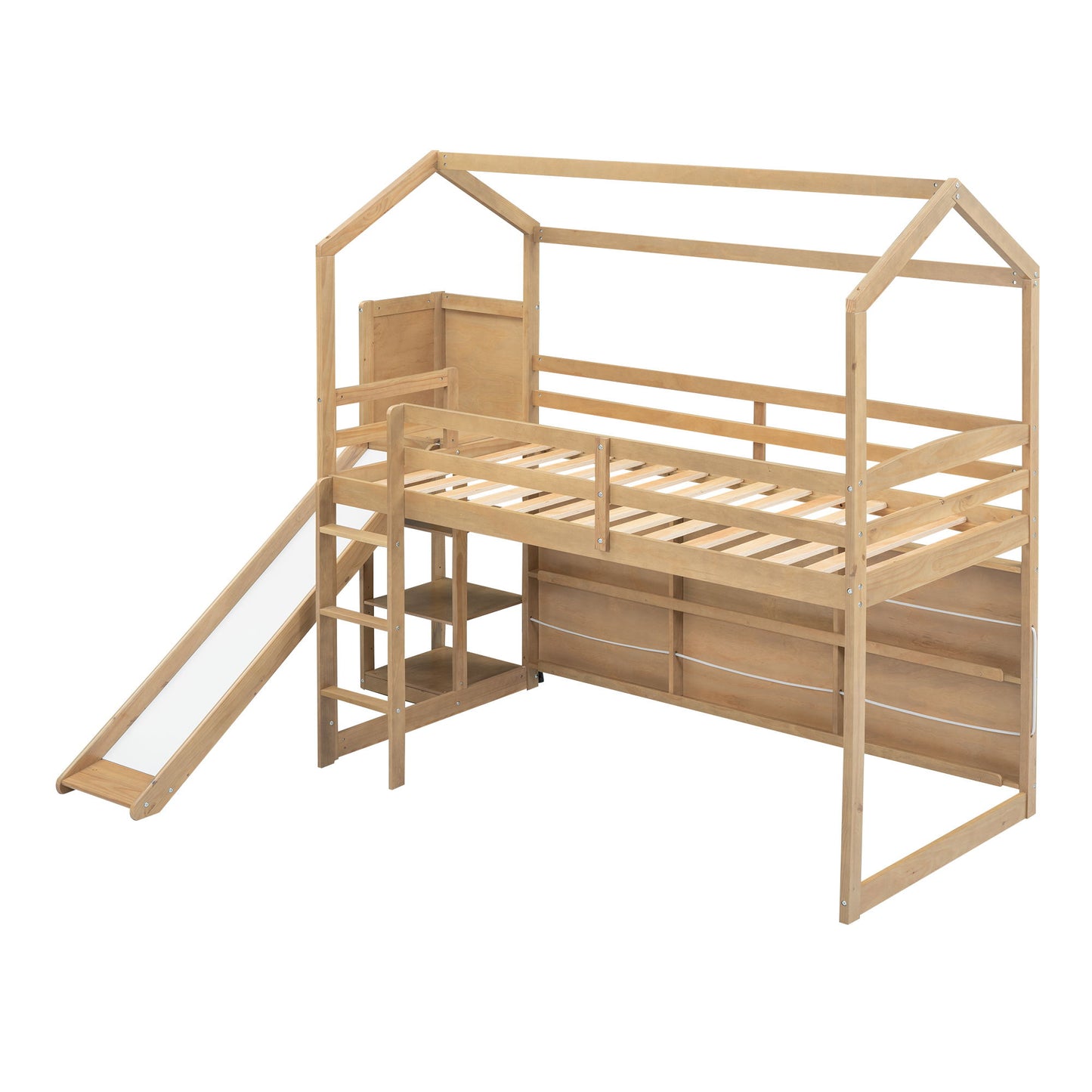House Loft Bed With Slide, Storage Shelves And Light, Climbing Ramp - The Sleep Loft - Online Mattress Showroom NYC