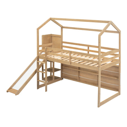 House Loft Bed With Slide, Storage Shelves And Light, Climbing Ramp - The Sleep Loft - Online Mattress Showroom NYC