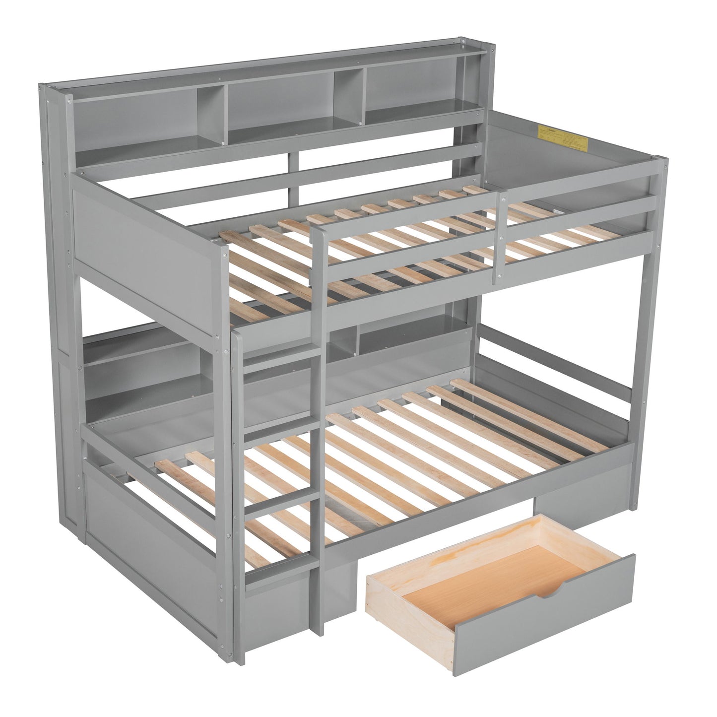 Twin Size Bunk Bed With Built-In Shelves Beside Both Upper And Down Bed And Storage Drawer - The Sleep Loft - Online Mattress Showroom NYC