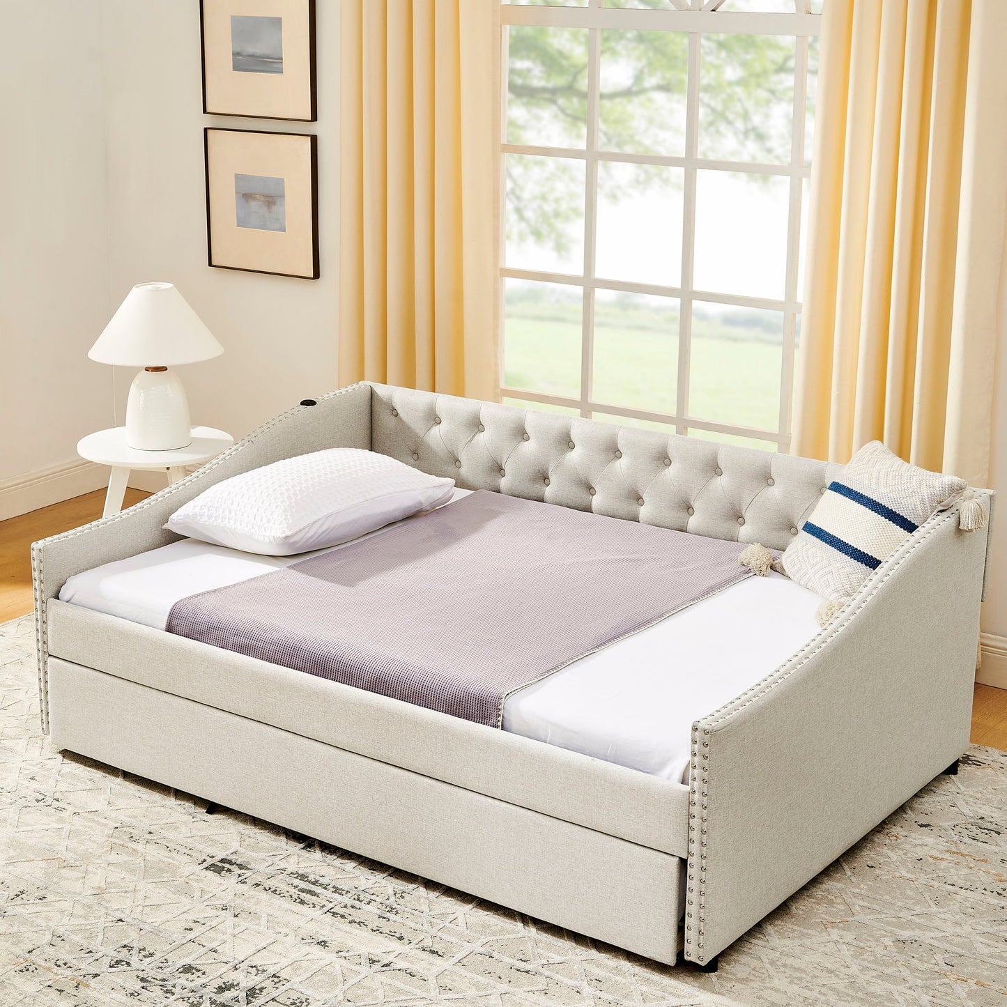 Upholstered Daybed With USB Charging & Pull Out Bed - The Sleep Loft - Online Mattress Showroom NYC