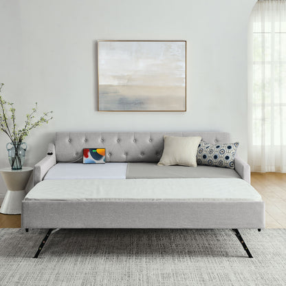 Size Upholstered Daybed With Trundle And USB Charging Armrest - The Sleep Loft - Online Mattress Showroom NYC