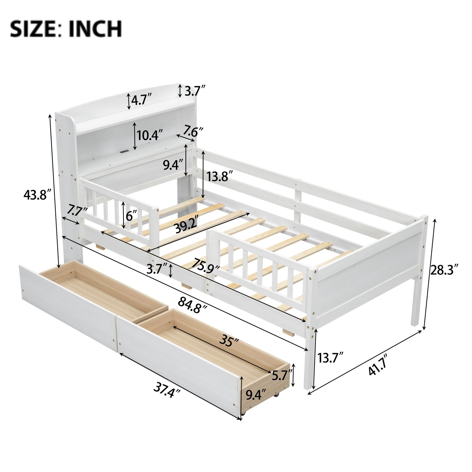 Platform Bed With LED Light, Multi Functional Headboard, Guardrail And 2 Drawers - The Sleep Loft - Online Mattress Showroom NYC